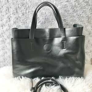 COLAB 100% leather satchel with shoulder strap.